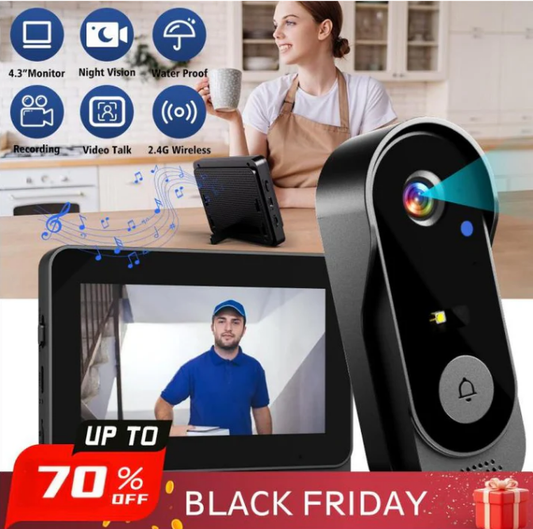 🚪 60% OFF NOW ! 📹 Wireless Doorbell Camera – 1080P, 170° Angle, 4.3-inch Screen, IPX65 Waterproof & Night Vision ✨