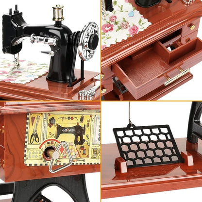 🧵🪡Wood Mini Sewing Machine Music Box – Handcrafted Retro Decor with Moving Parts & Nostalgic Melody🎁