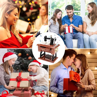 🧵🪡Wood Mini Sewing Machine Music Box – Handcrafted Retro Decor with Moving Parts & Nostalgic Melody🎁