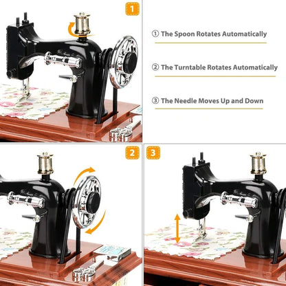 🧵🪡Wood Mini Sewing Machine Music Box – Handcrafted Retro Decor with Moving Parts & Nostalgic Melody🎁
