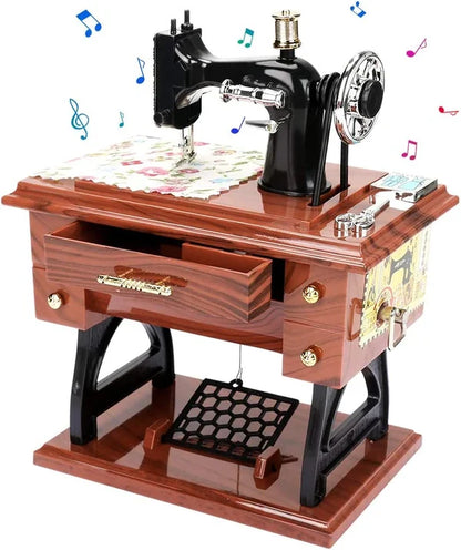 🧵🪡Wood Mini Sewing Machine Music Box – Handcrafted Retro Decor with Moving Parts & Nostalgic Melody🎁
