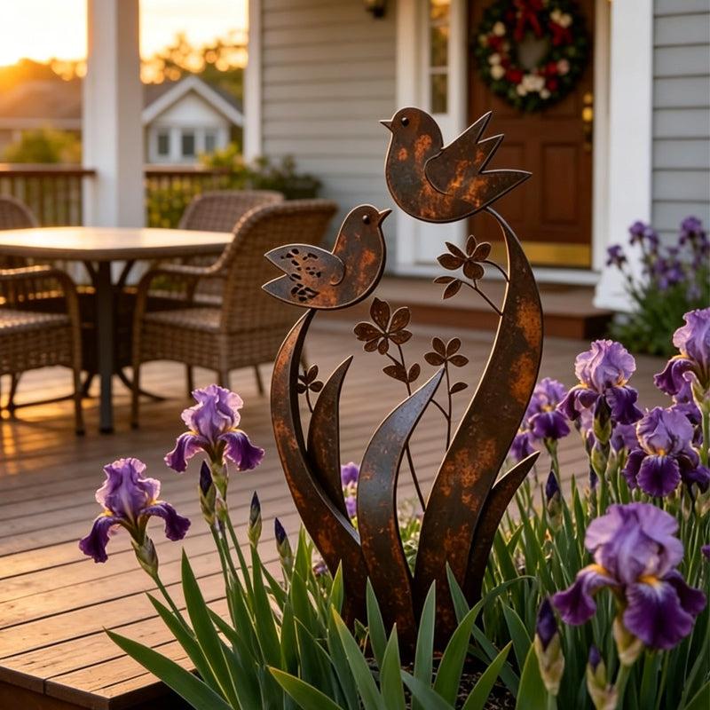 ⏳Time-Limited Special⏰Rustic Bird & Flower Metal Garden Stake