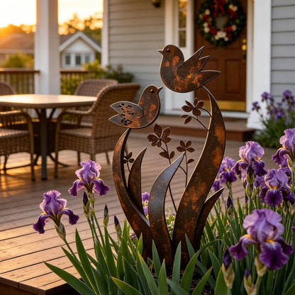 ⏳Time-Limited Special⏰Rustic Bird & Flower Metal Garden Stake